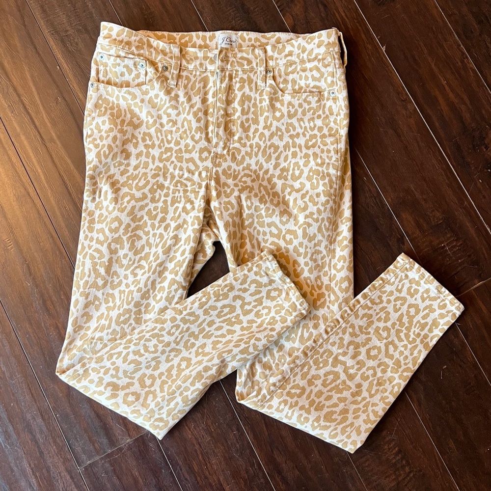 J. Crew high rise skinny jeans in cream leopard print size 30